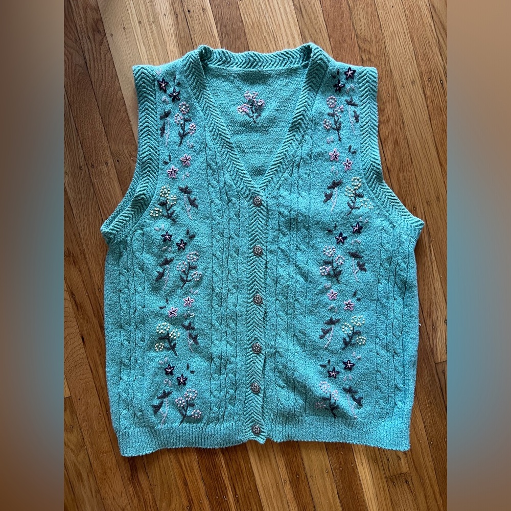 Turquoise floral embroidered vest